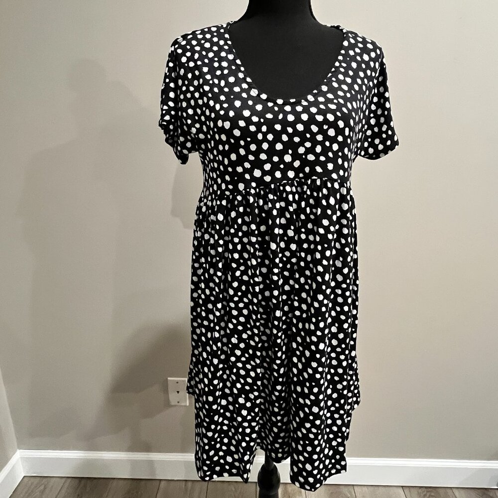 Jenny Boston Poka Spotted Babydoll Dress - Black/White - Size Medium Never worn